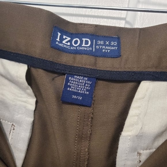 EC IZOD Brown Chinos Flat Front Size 36W x 32L, Business Casual, Preppy - Picture 4 of 9